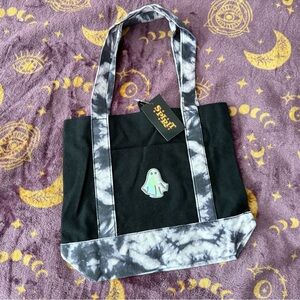 👻🎃Spirt Halloween Store 2025🎃👻Black and Gray Mini Tote Bag with Ghost Patch